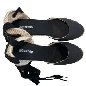 Soludos The Marseille Wedge  Lace Up Espadrille in Noche Black